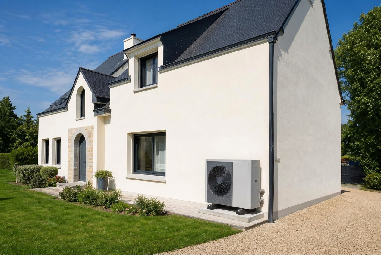 Maison moderne équipée d'une pompe à chaleur air/eau en Normandie